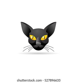 Cat icon in color. Animal black kitten