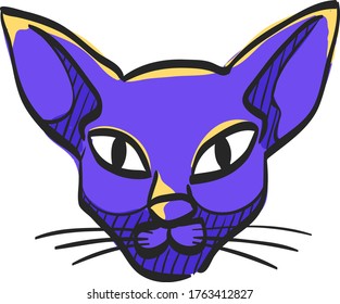 Cat icon in color drawing. Animal Halloween symbol dark black kitten fear