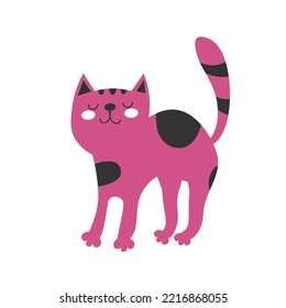 Cat icon Cute pink kitten. In cartoon style. Isolated on white background. Vector flat illustration. EPS