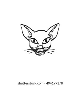 Cat icon in doodle sketch lines. Animal Halloween symbol dark black kitten fear