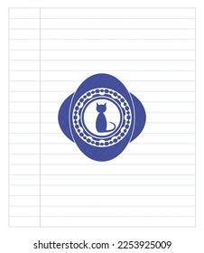 cat icon draw with pen effect. Blue ink. Vector Illustration. Detailed. 