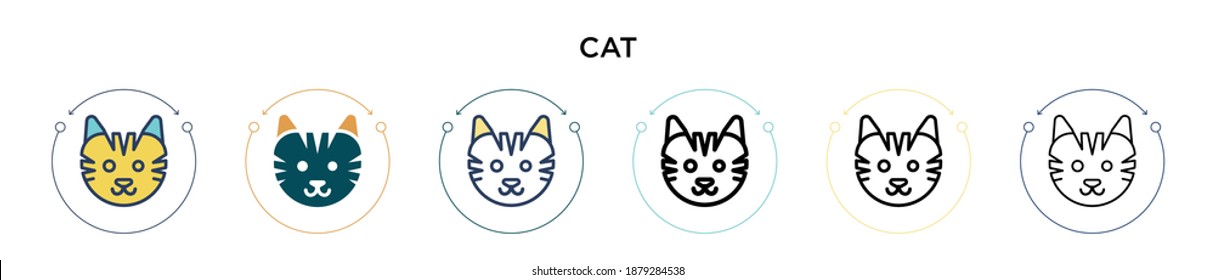 Cat icon in filled, thin line, outline and stroke style. Vector illustration of two colored and black cat vector icons designs can be used for mobile, ui, web