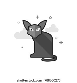 Cat icon in flat outlined grayscale style. Vector illustration.