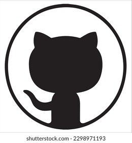 Icono de gato en un estilo plano. Símbolo del logotipo de GitHub con símbolo en un fondo blanco. Ilustración vectorial.
