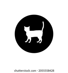 Cat icon full body circle black color background editable. Pets icon.