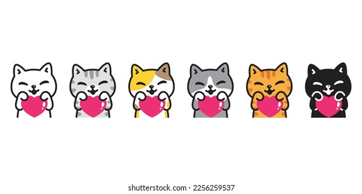 cat icon heart valentine vector kitten calico pet logo breed symbol character cartoon doodle design animal illustration isolated