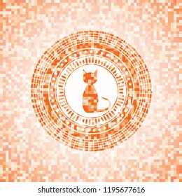 cat icon inside abstract orange mosaic emblem