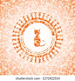 cat icon inside abstract orange mosaic emblem