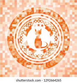 cat icon inside abstract orange mosaic emblem