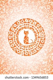 cat icon inside abstract orange mosaic emblem