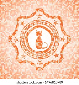 cat icon inside abstract orange mosaic emblem