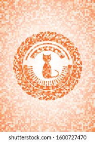 cat icon inside abstract orange mosaic emblem