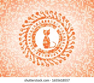 icono del gato dentro del emblema abstracto de mosaico naranja
