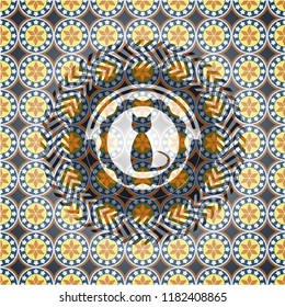  cat icon inside arabesque badge. arabic decoration.