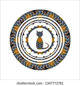 cat icon inside arabesque badge background. arabic decoration.