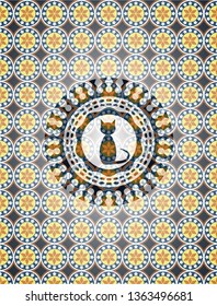 cat icon inside arabesque badge background. arabic decoration.