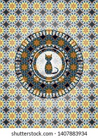 cat icon inside arabesque emblem. arabic decoration.