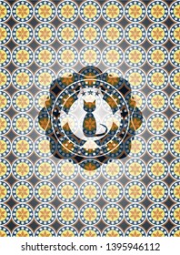 cat icon inside arabic badge. Arabesque decoration.
