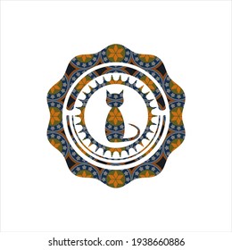 icono del gato dentro del emblema árabe. Decoración árabe. 