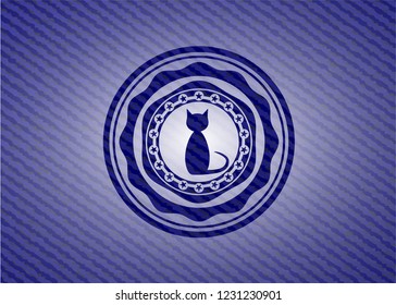 cat icon inside badge with jean texture