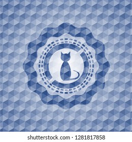 cat icon inside blue hexagon emblem.