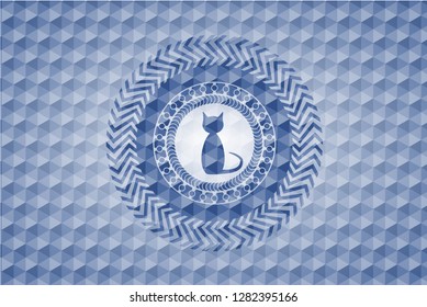 cat icon inside blue hexagon emblem.