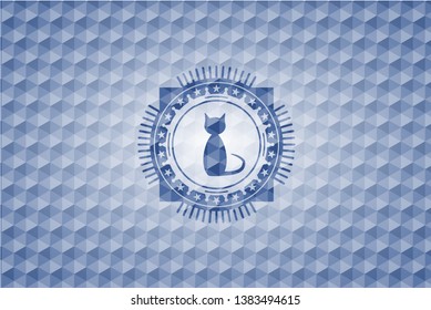 cat icon inside blue hexagon badge.