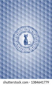 cat icon inside blue hexagon badge.