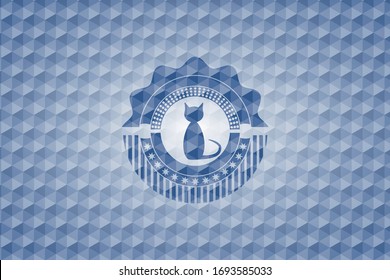 cat icon inside blue hexagon badge.