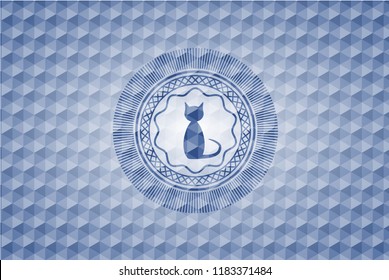 cat icon inside blue polygonal badge.