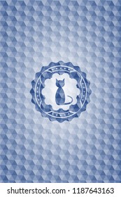 cat icon inside blue polygonal emblem.