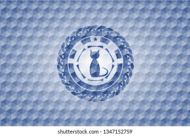 cat icon inside blue polygonal emblem.