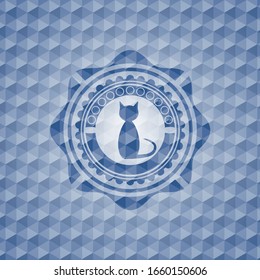 cat icon inside blue polygonal emblem.