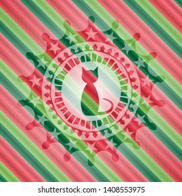 cat icon inside christmas badge.