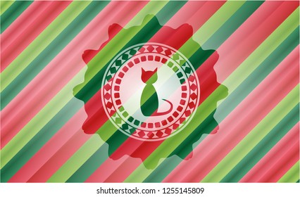 cat icon inside christmas colors style emblem.