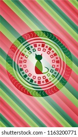 cat icon inside christmas emblem background.