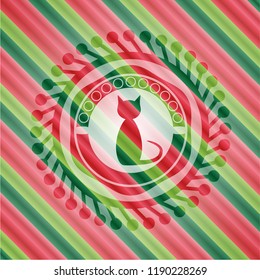 cat icon inside christmas emblem.