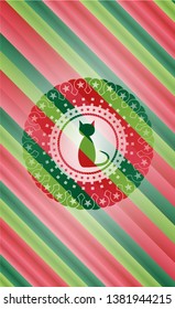 cat icon inside christmas emblem background.