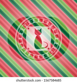 cat icon inside christmas emblem background.