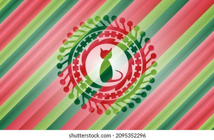 icono del gato dentro del emblema de navidad. 