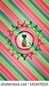 cat icon inside christmas style emblem.