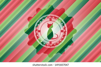 cat icon inside christmas style emblem.