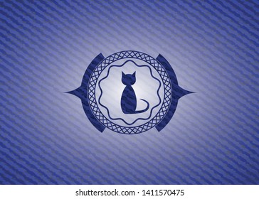 cat icon inside denim background