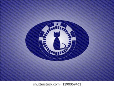 cat icon inside emblem with denim high quality background