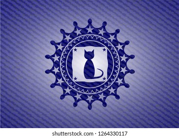 cat icon inside emblem with jean high quality background