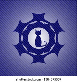 cat icon inside emblem with jean high quality background