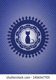cat icon inside emblem with jean texture