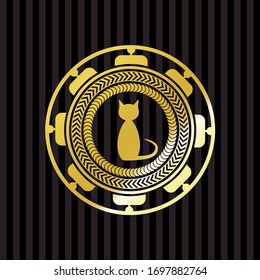 icono del gato dentro del emblema dorado brillante