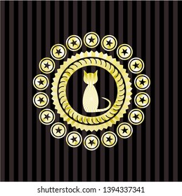 cat icon inside golden emblem or badge