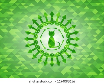 cat icon inside green mosaic emblem